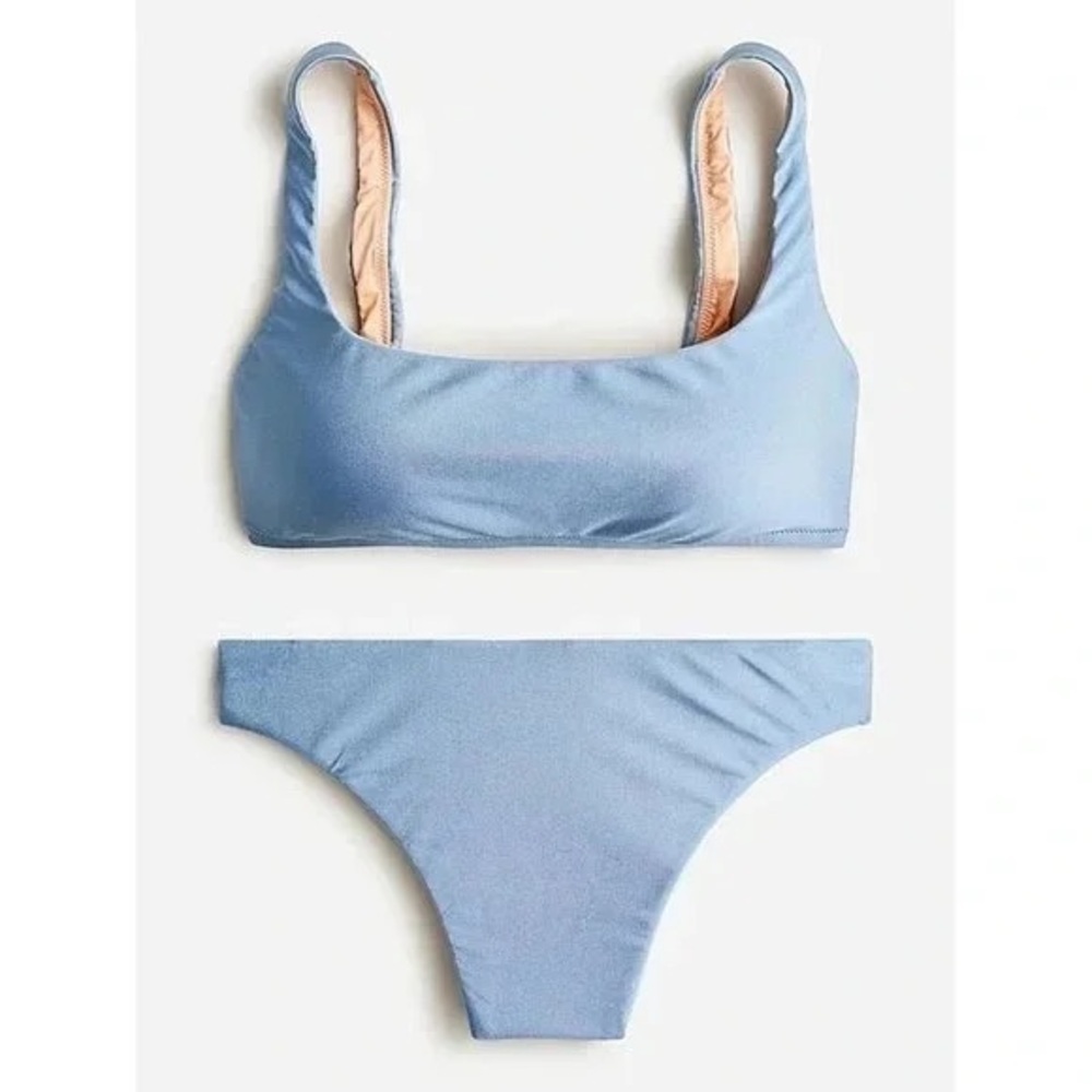 J. Crew | Plus Size Shiny Squareneck Bikini Top + Bikini Bottom Liquid Riva